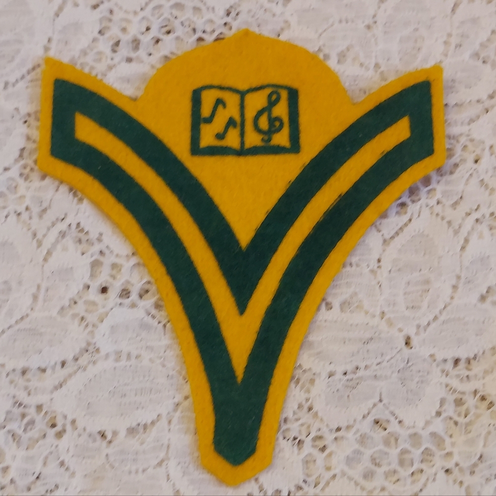 Vintage Felt Lettermans Jacket Patch Music Green and Gold or Yellow